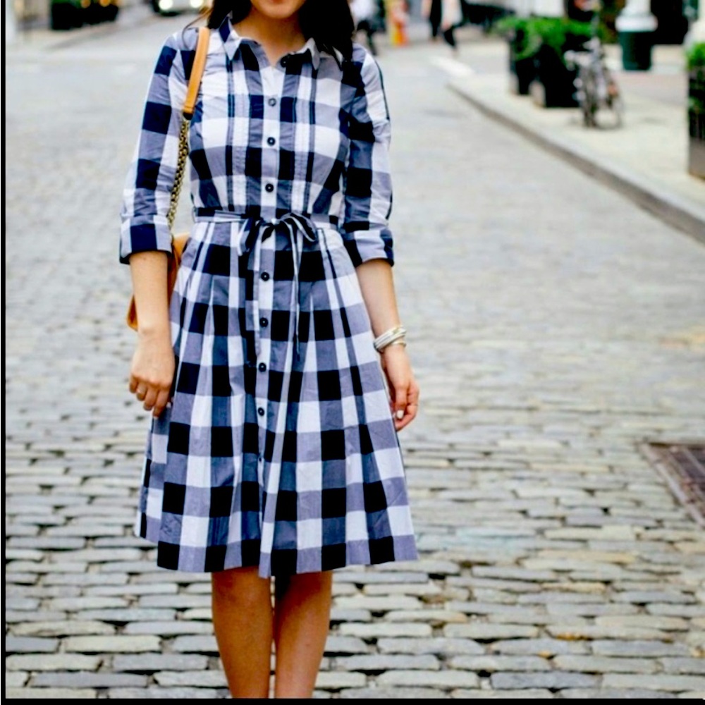 Boden navy gingham Shirt Dress Size 4 EUC